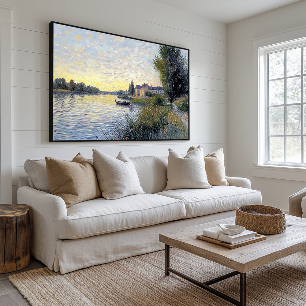 Sunlit Riverbanks: An Impressionist Landscape Canvas Wall Art