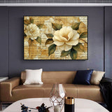 Vintage Elegance: Ivory Blooms On Script Canvas Wall Art