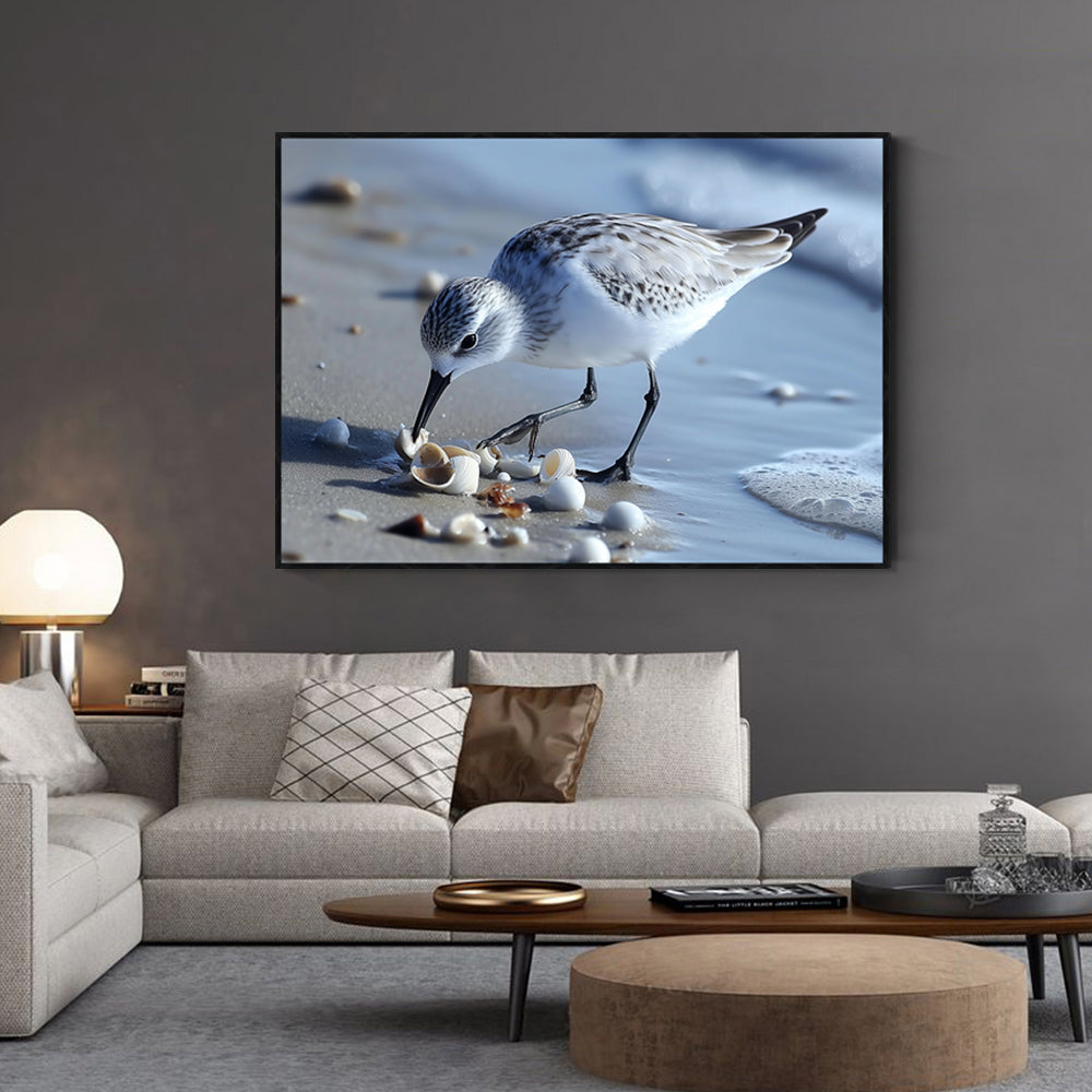 Shoreline Forager A Tranquil Bird - Canvas Wall Art