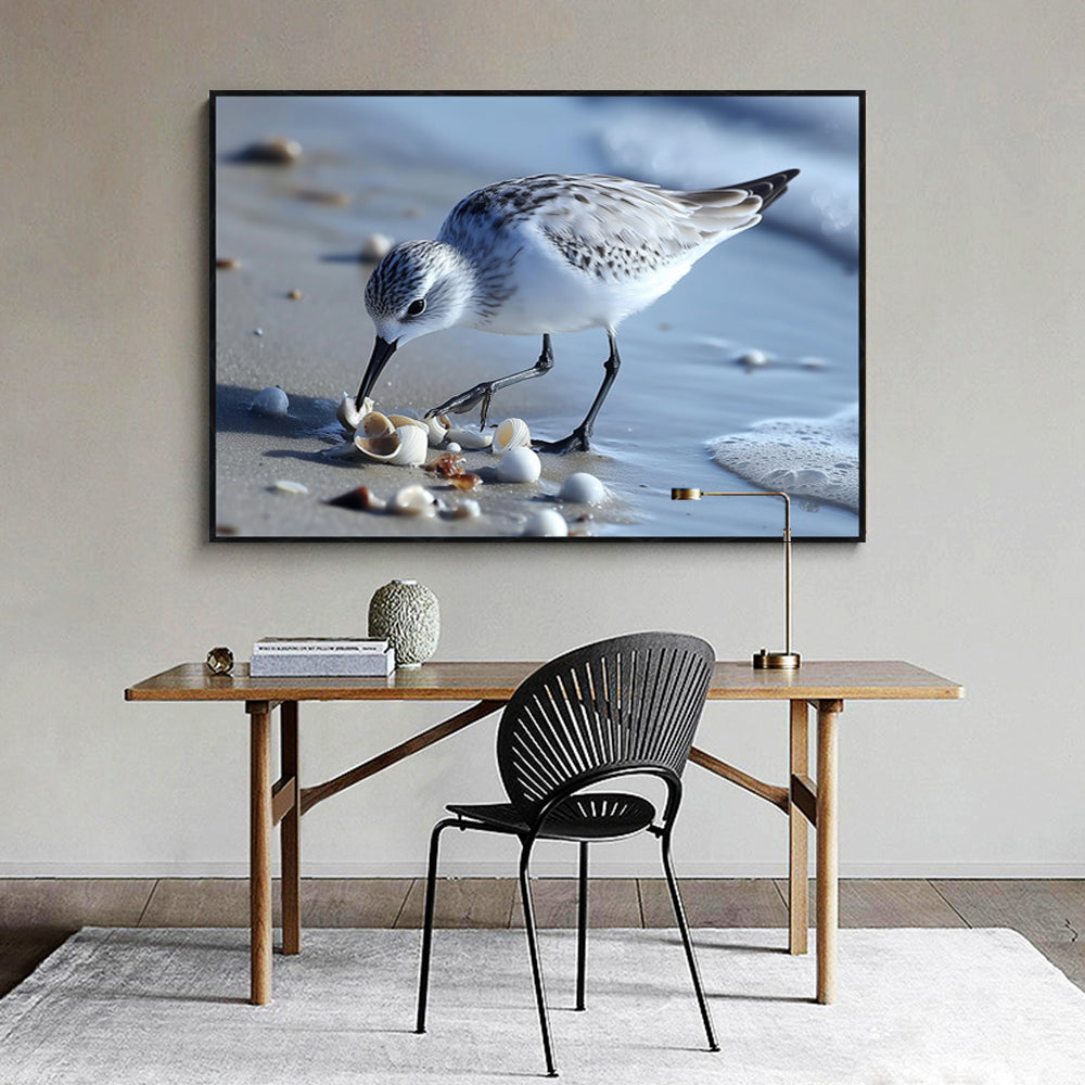 Shoreline Forager A Tranquil Bird - Canvas Wall Art