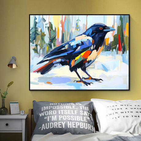 Colourful Wilderness: The Winter Crow - Canvas Wall Art