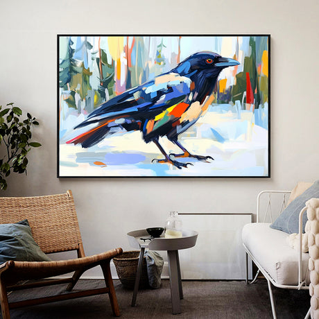 Colourful Wilderness: The Winter Crow - Canvas Wall Art