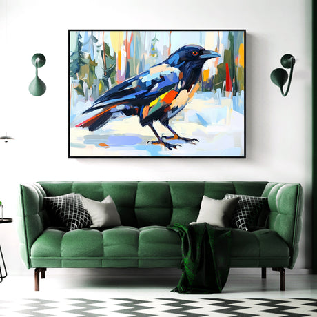 Colourful Wilderness: The Winter Crow - Canvas Wall Art