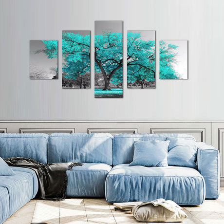 Teal Dreamscape Tree Canvas Wall Art