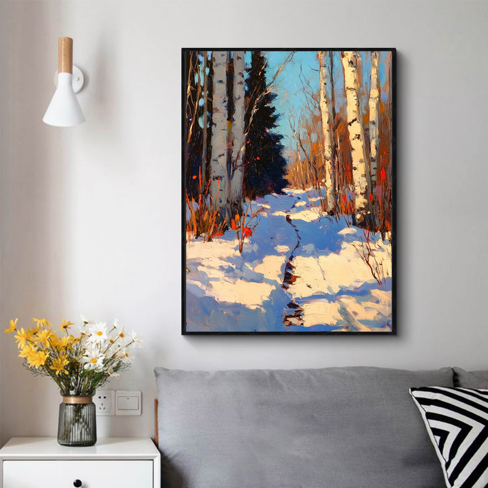 Winter Forest Path Canvas Wall Art - Embrace The Tranquil Beauty Of Snowy Trails