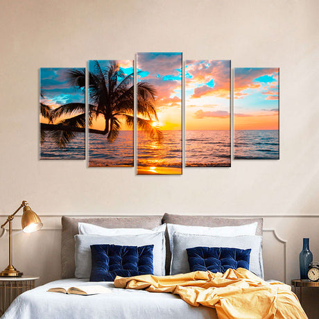 Tropical Beach Sunset Canvas Wall Art