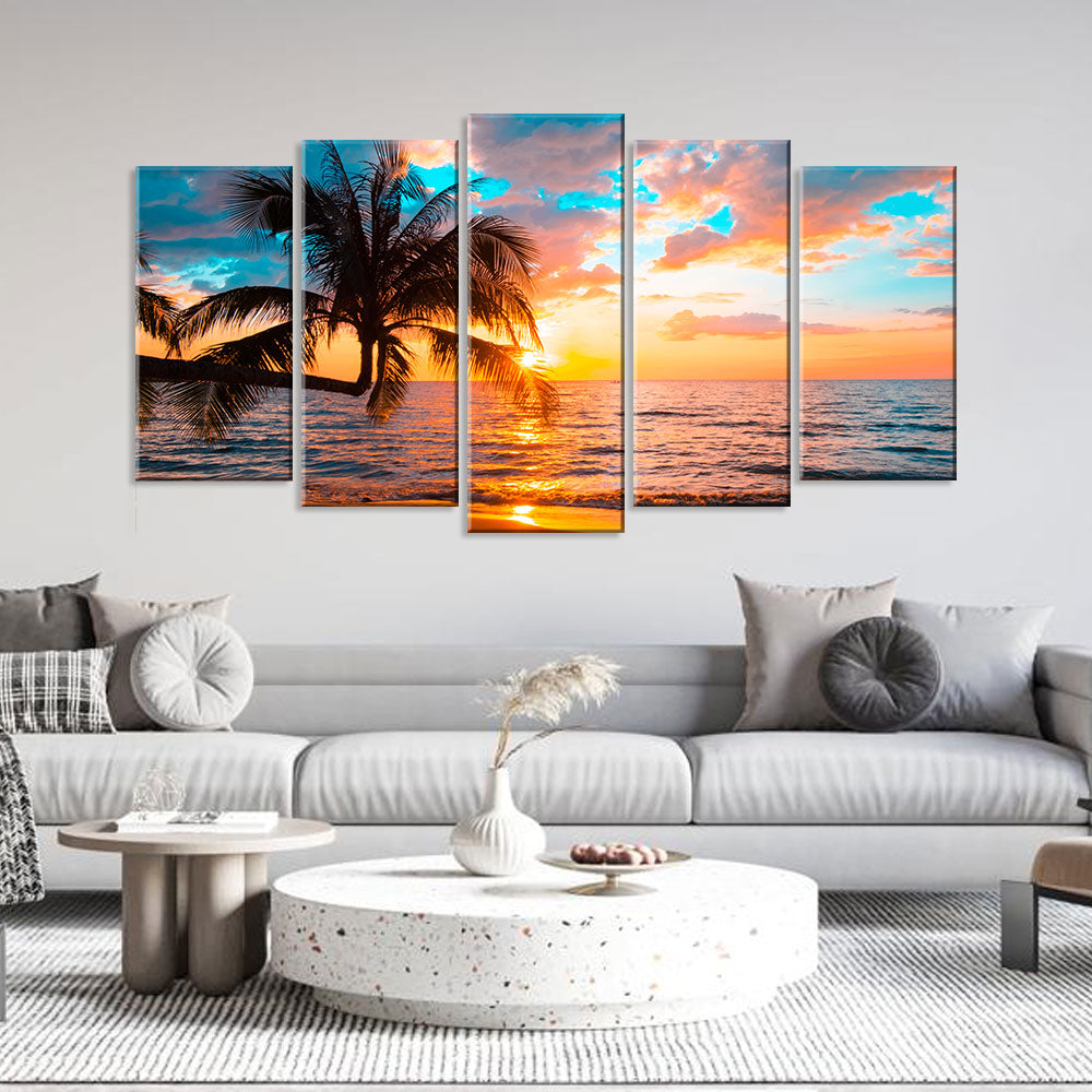 Tropical Beach Sunset Canvas Wall Art