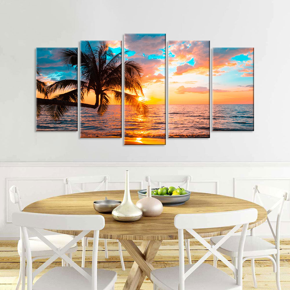 Tropical Beach Sunset Canvas Wall Art