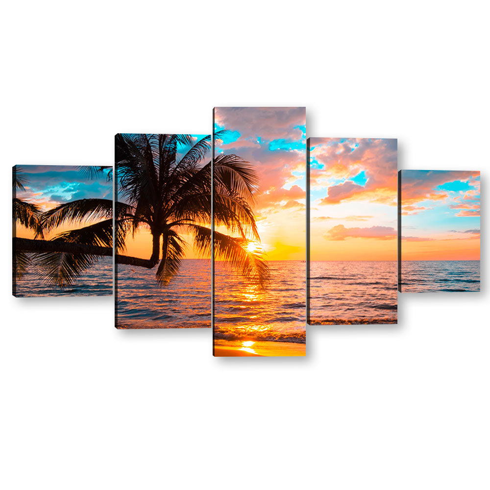 Tropical Beach Sunset Canvas Wall Art