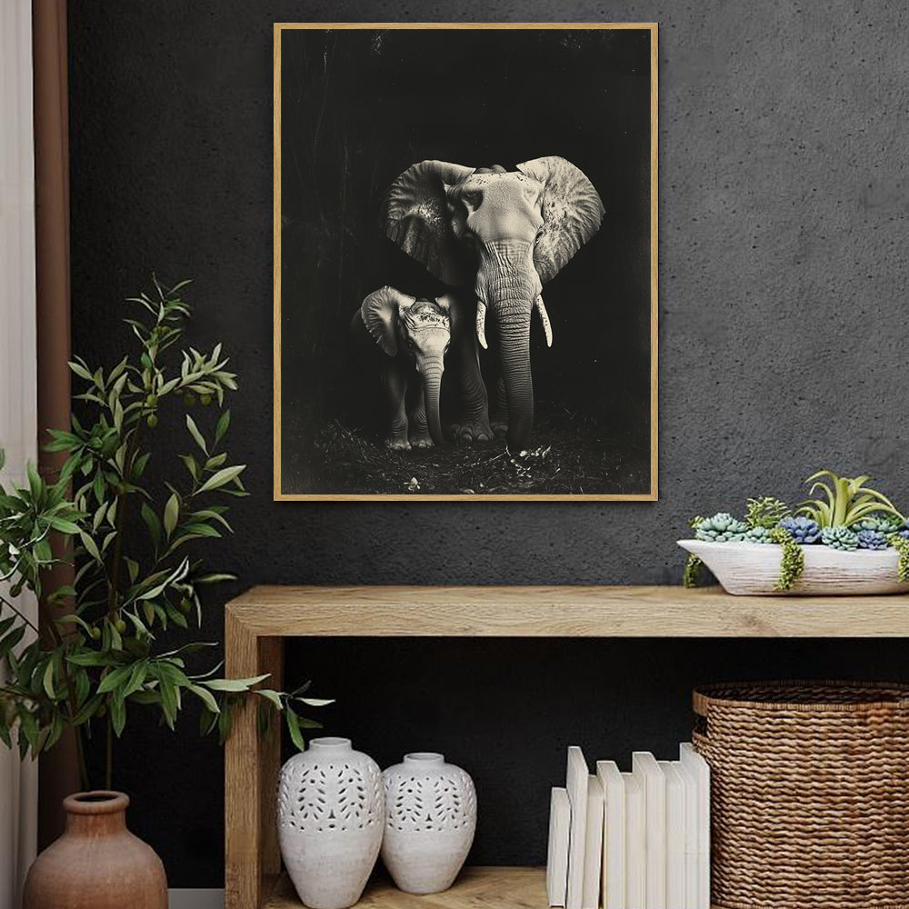 Majestic Elephants in Black and White -Canvas Wall Art