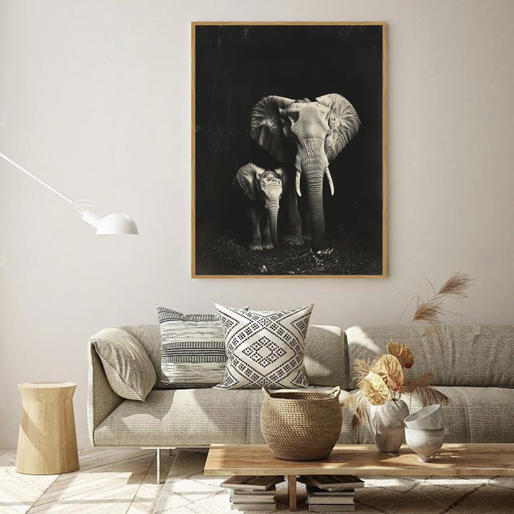 Majestic Elephants in Black and White -Canvas Wall Art