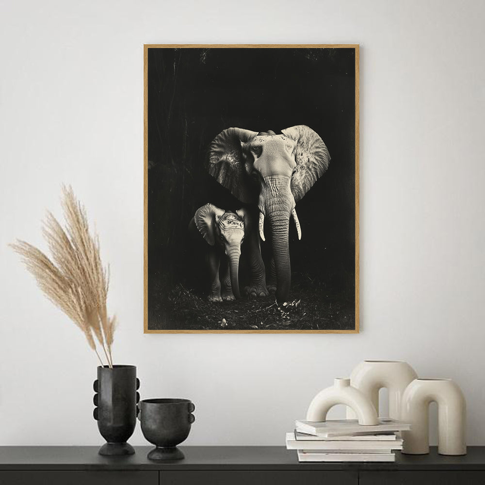 Majestic Elephants in Black and White -Canvas Wall Art