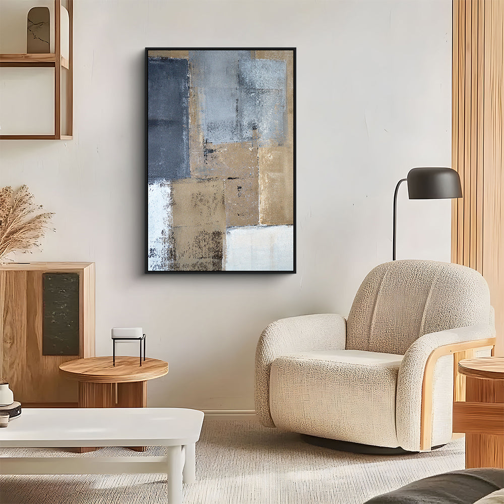 Modern Abstract Black, Gray, and Beige Canvas Wall Art