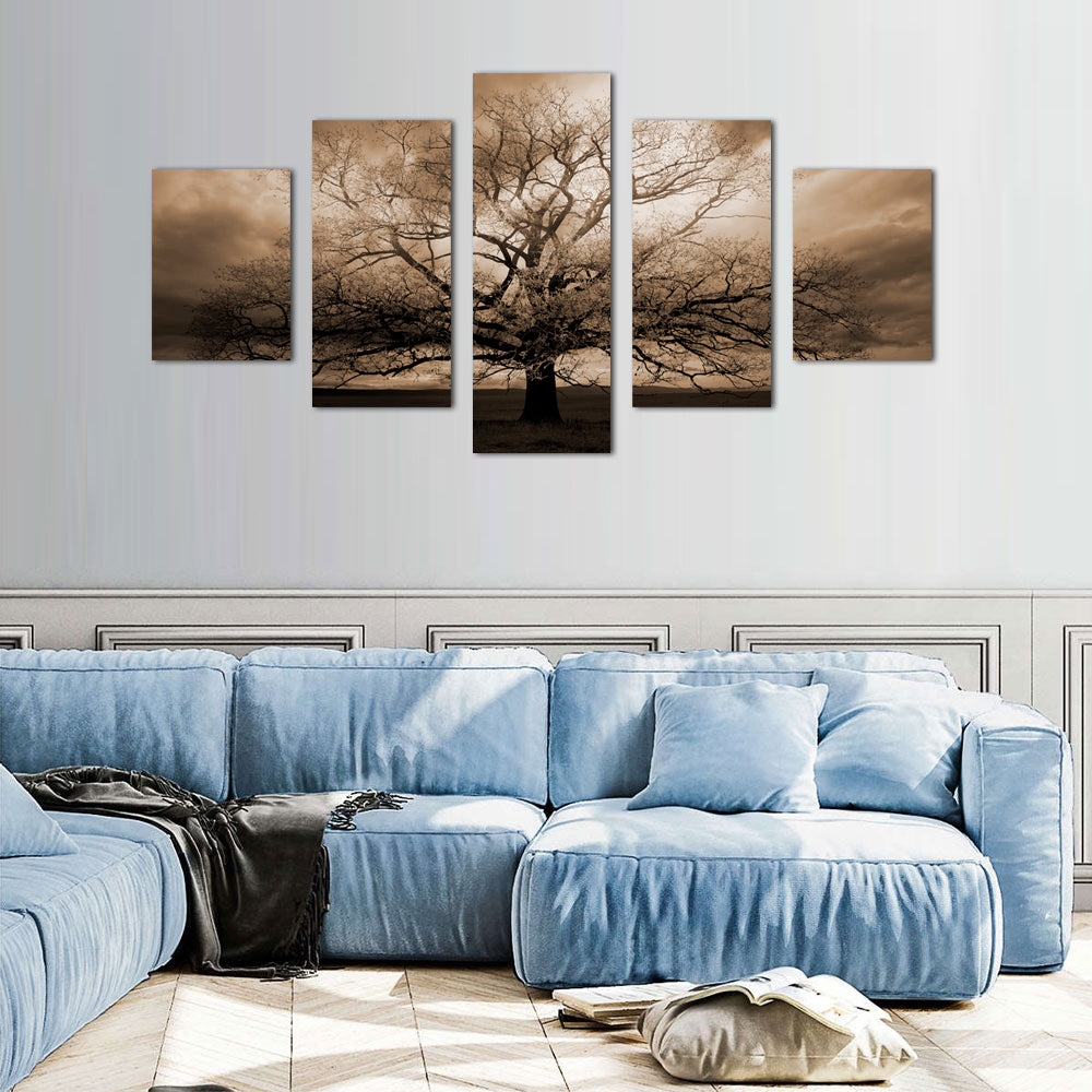 Whimsical Sepia Oak Tree Canvas Wall Art