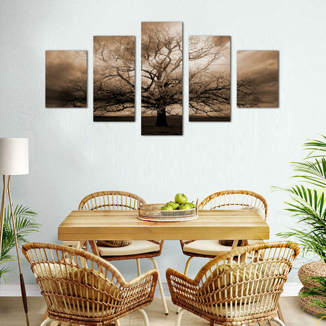 Whimsical Sepia Oak Tree Canvas Wall Art