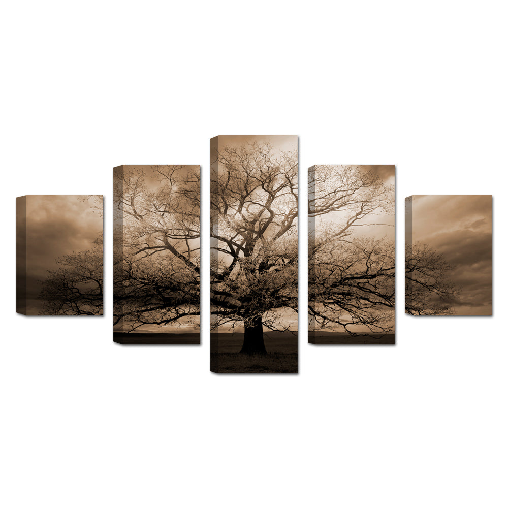 Whimsical Sepia Oak Tree Canvas Wall Art