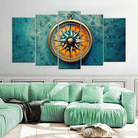 5-Piece Vintage Compass Canvas Wall Art