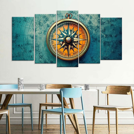 5-Piece Vintage Compass Canvas Wall Art