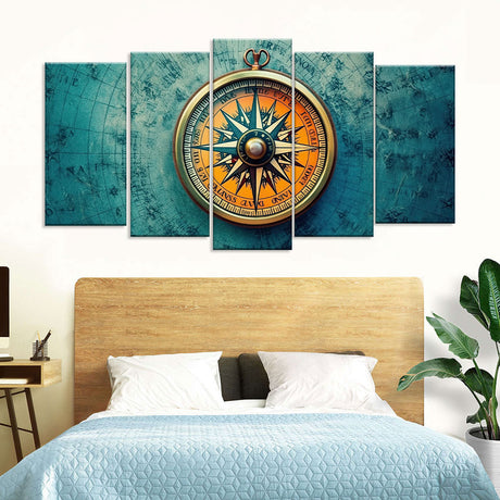 5-Piece Vintage Compass Canvas Wall Art