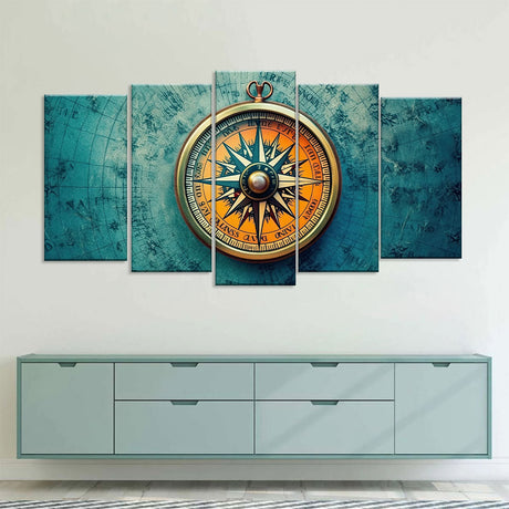 5-Piece Vintage Compass Canvas Wall Art