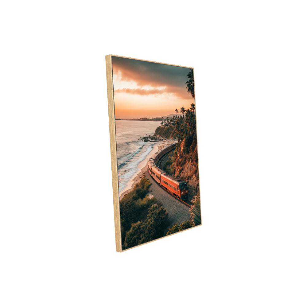Coastal Sunset Train Canvas Wall Art