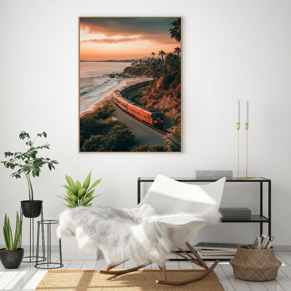 Coastal Sunset Train Canvas Wall Art
