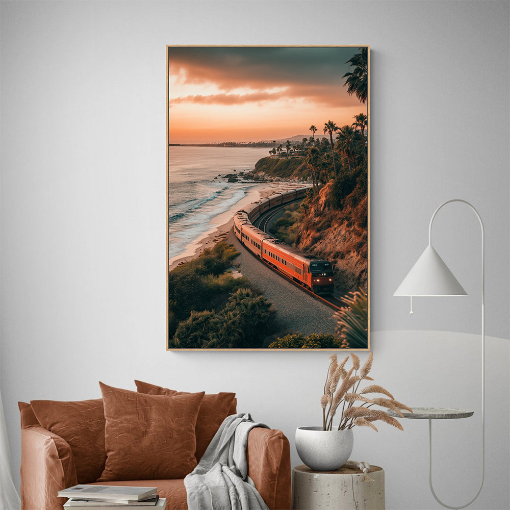 Coastal Sunset Train Canvas Wall Art