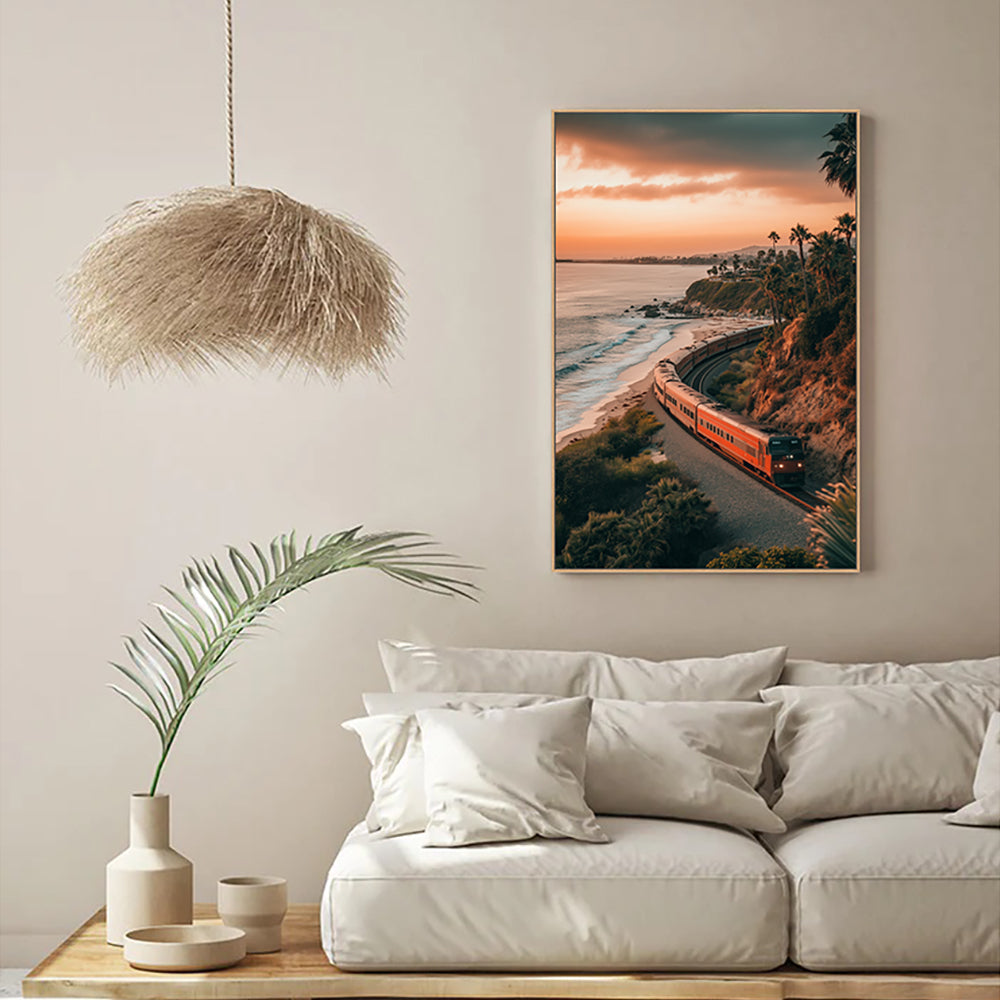Coastal Sunset Train Canvas Wall Art