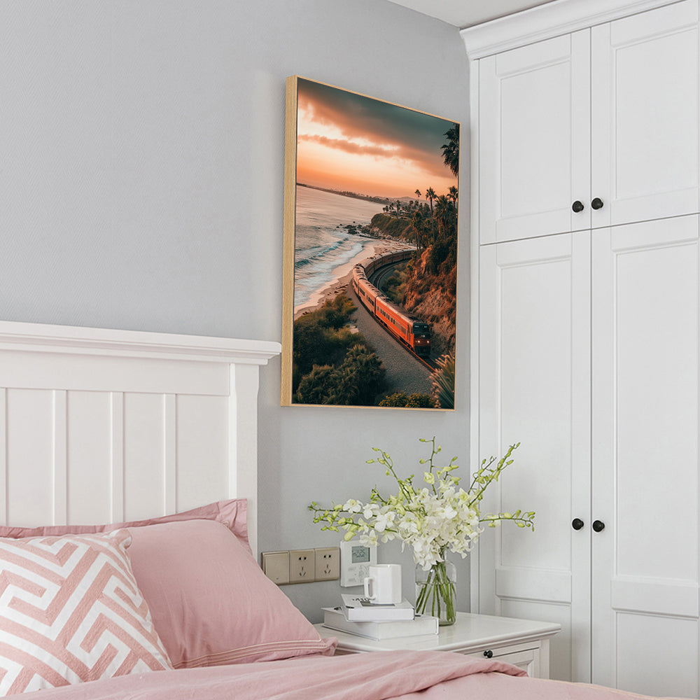 Coastal Sunset Train Canvas Wall Art