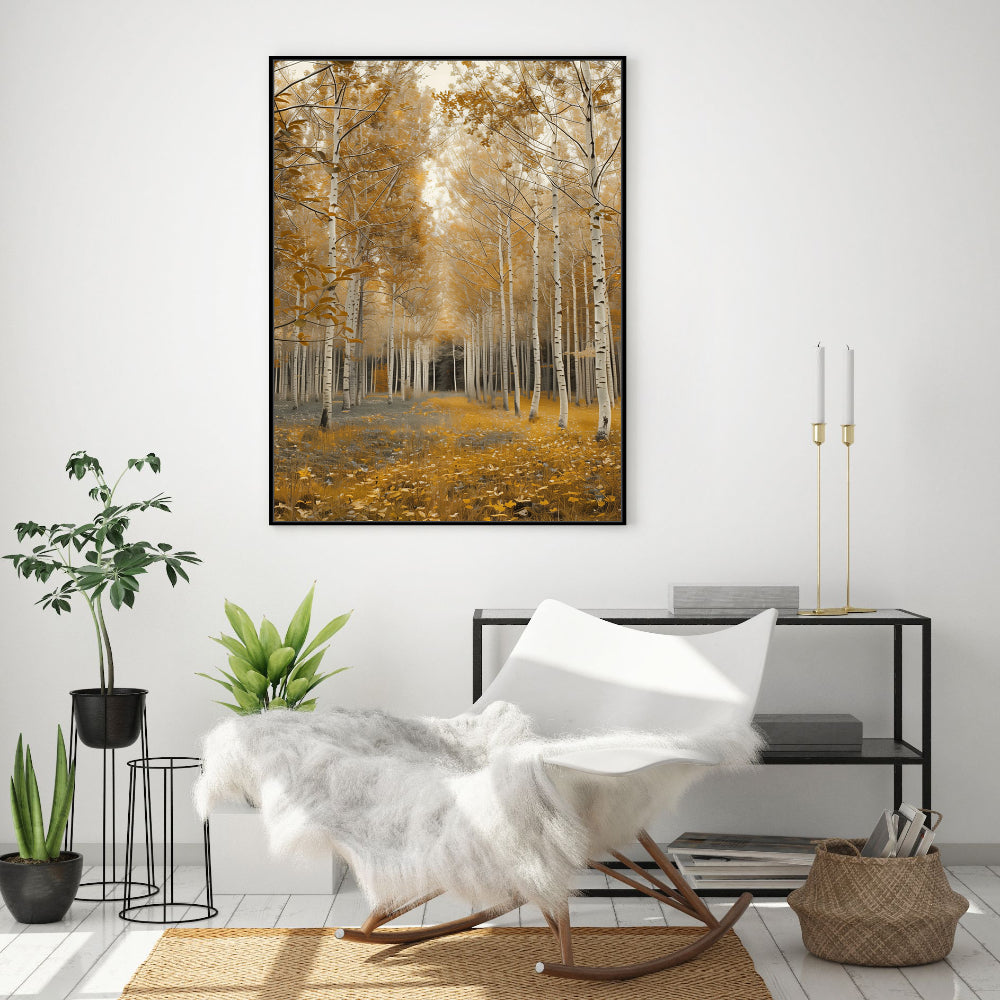 Golden Birch Forest Canvas Wall Art