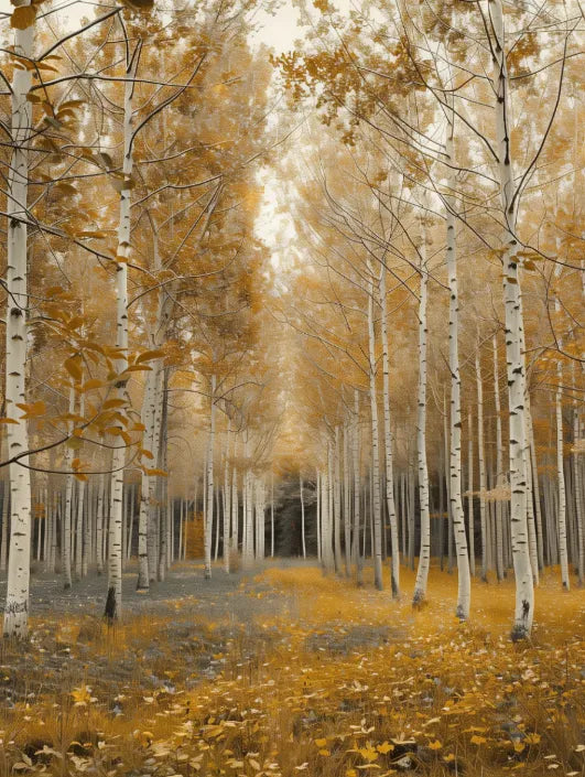 Golden Birch Forest Canvas Wall Art