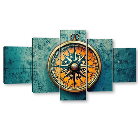 5-Piece Vintage Compass Canvas Wall Art