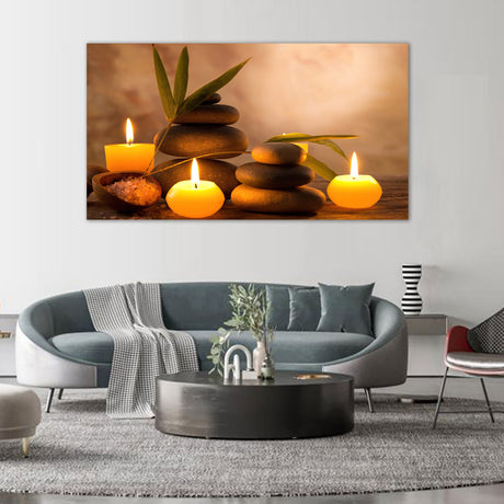 Zen Candle and Stone Meditation Canvas Wall Art