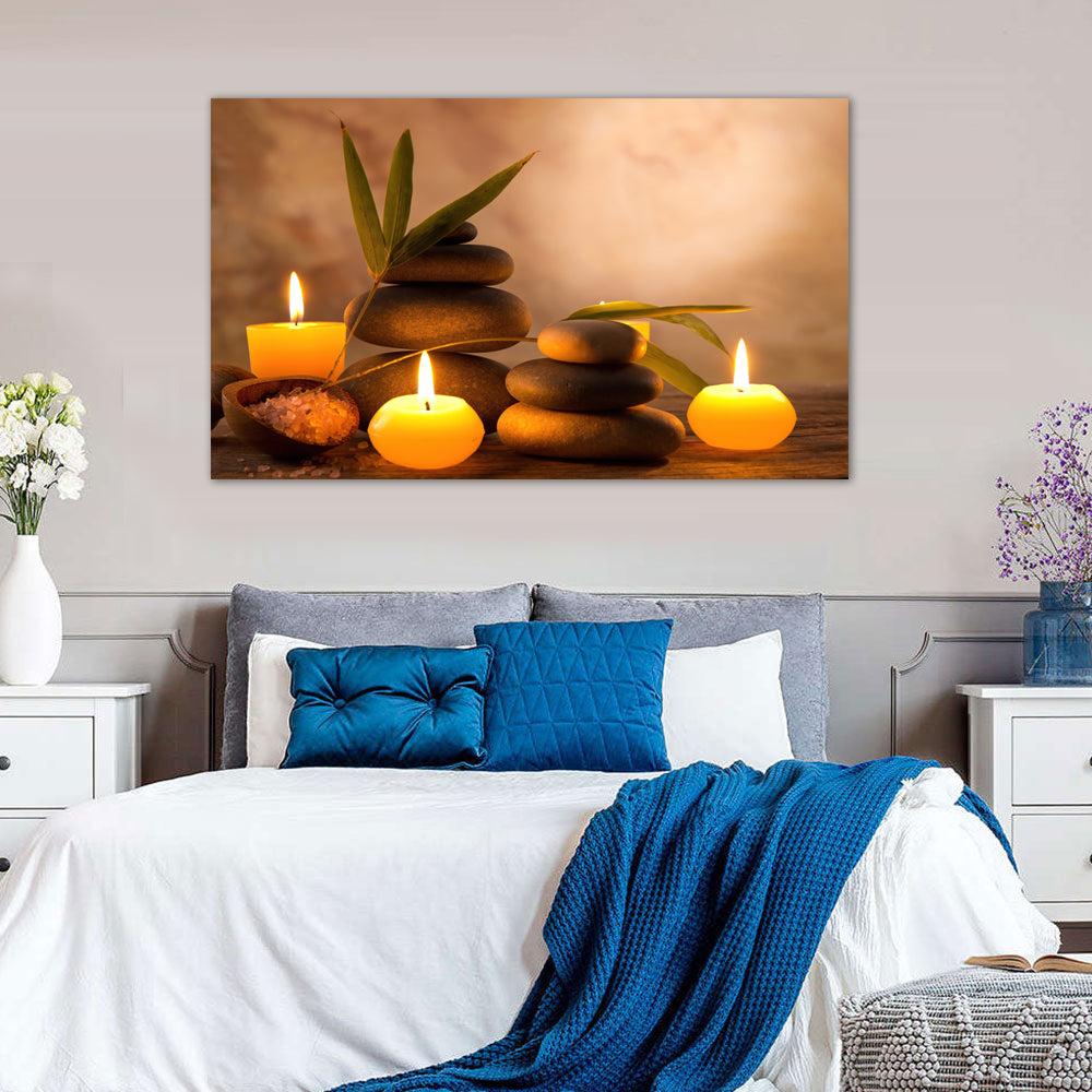 Zen Candle and Stone Meditation Canvas Wall Art