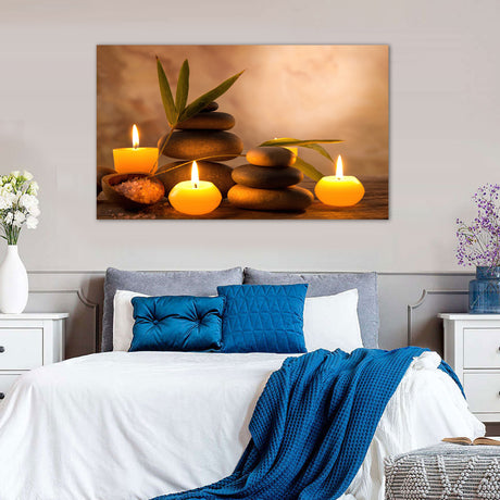 Zen Candle and Stone Meditation Canvas Wall Art