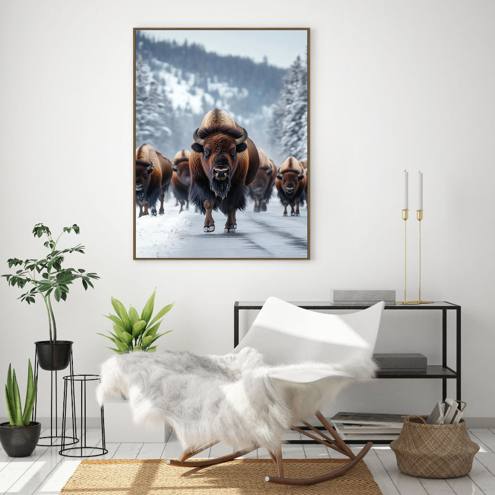 Majestic Winter Bison Canvas Wall Art
