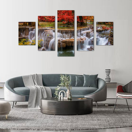 Serene Waterfall in Autumn Canvas Wall Art