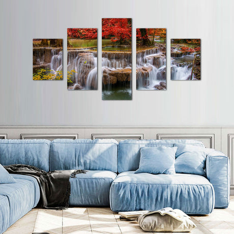 Serene Waterfall in Autumn Canvas Wall Art