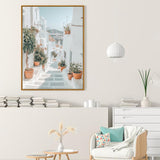Canvas Wall Art - Picturesque White Alley with Pots
