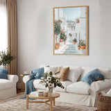 Canvas Wall Art - Picturesque White Alley with Pots