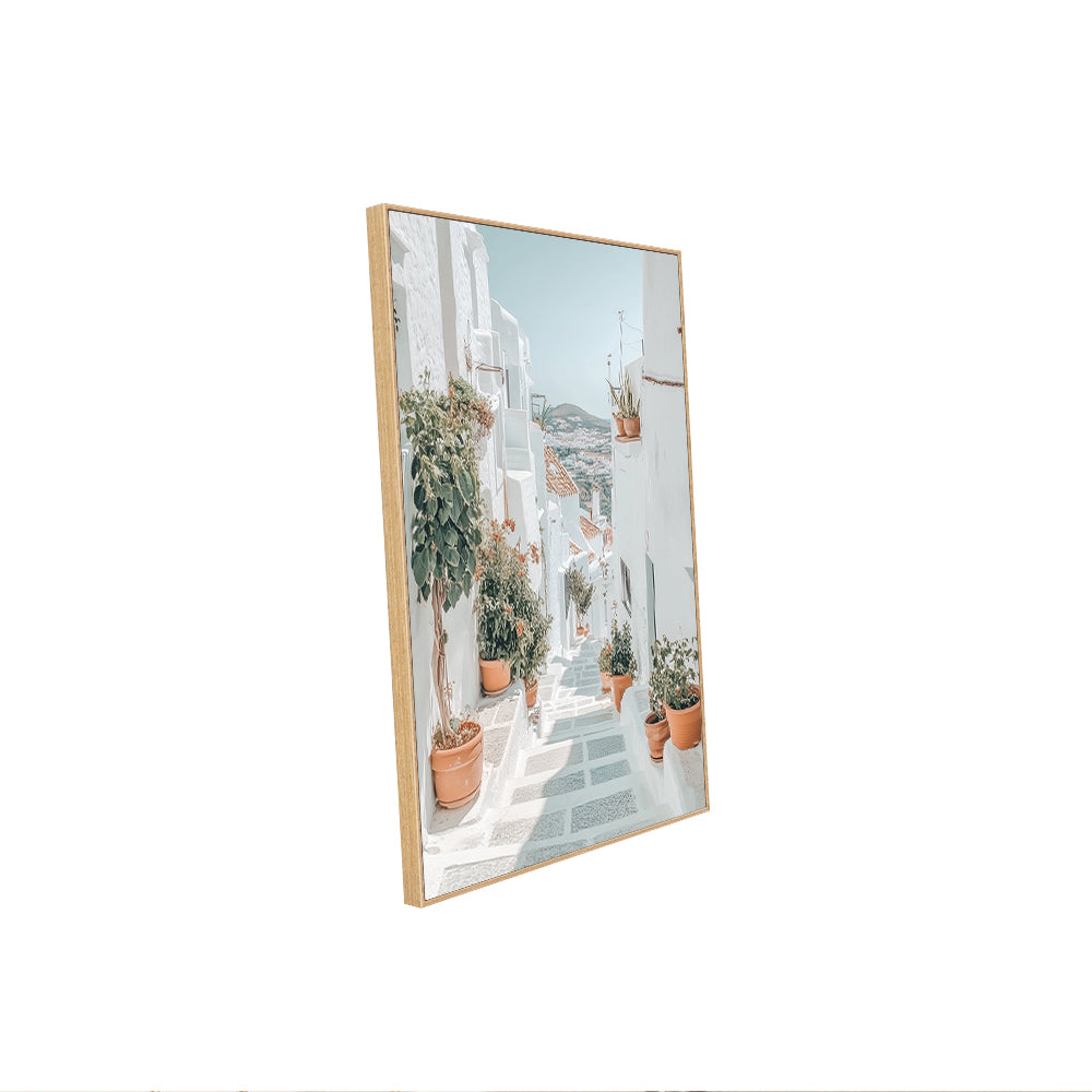 Canvas Wall Art - Picturesque White Alley with Pots