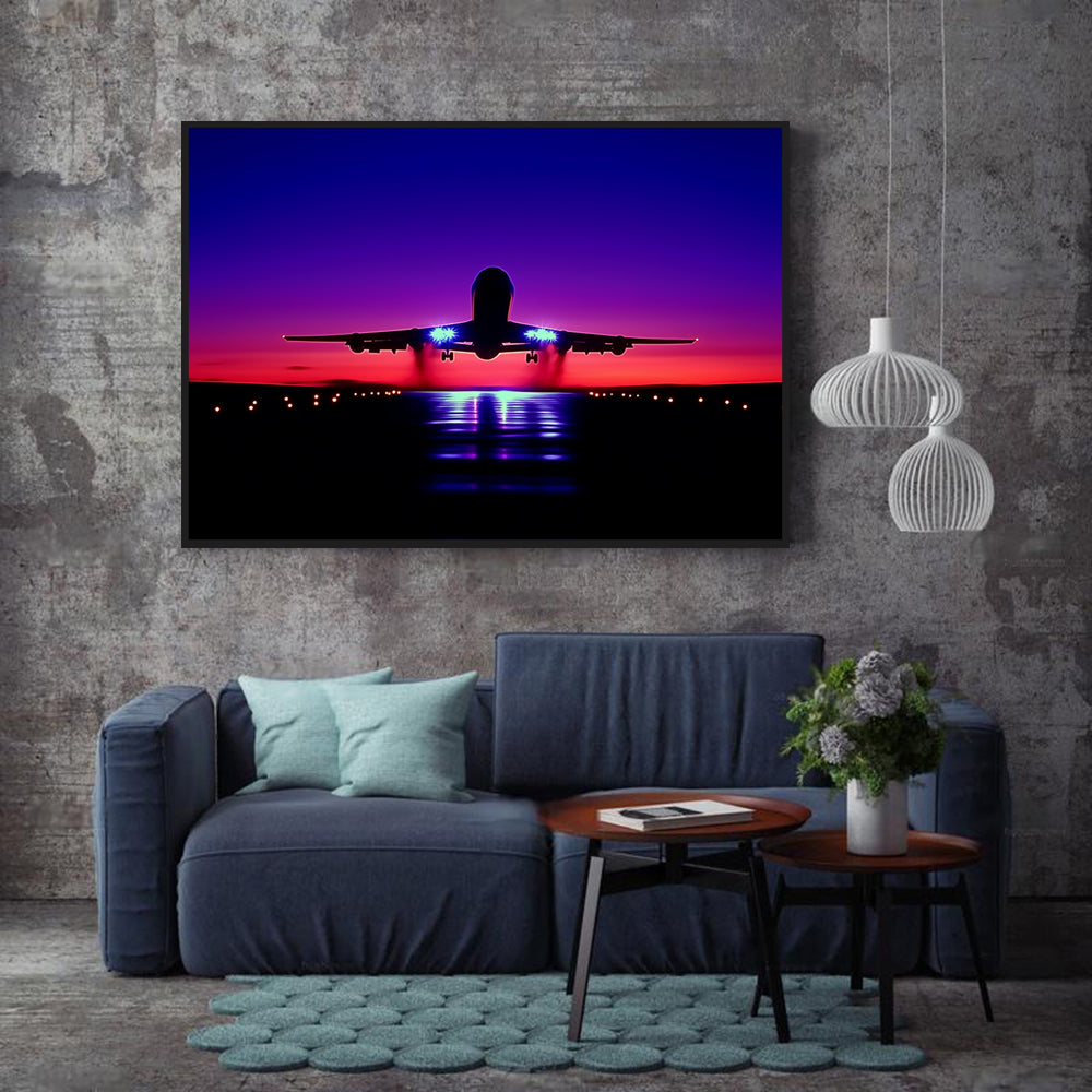 Airplane Takeoff at Sunset-Canvas Wall Art