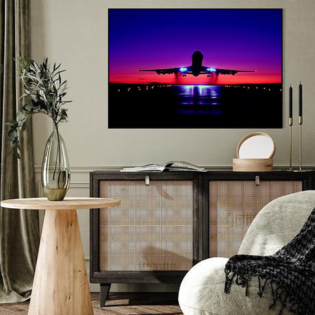 Airplane Takeoff at Sunset-Canvas Wall Art