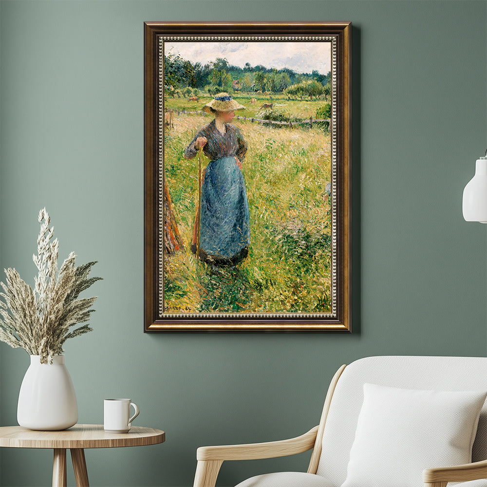 Woman With A Rake In A Meadow By Camille Pissarro