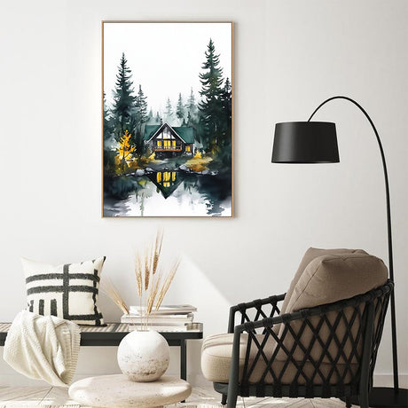 Tranquil Forest Cabin Canvas Wall Art