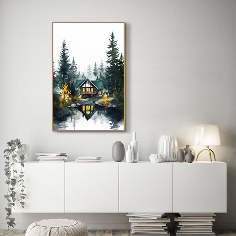 Tranquil Forest Cabin Canvas Wall Art