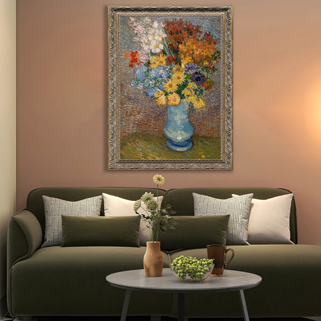 Vibrant Floral Still Life in Blue Vase Canvas Wall Art 