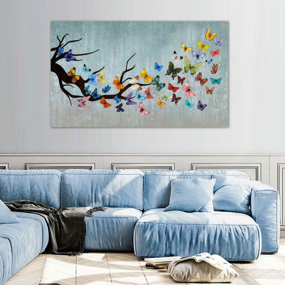 Colorful Butterfly Flight Canvas Wall Art