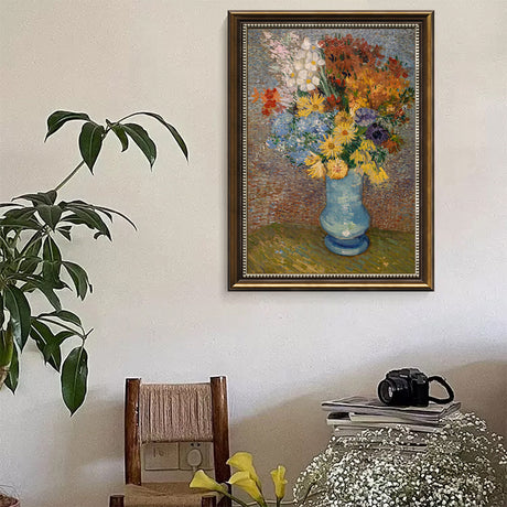 Vibrant Floral Still Life in Blue Vase Canvas Wall Art 