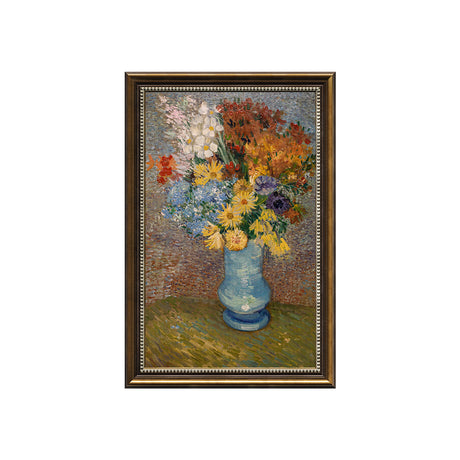 Vibrant Floral Still Life in Blue Vase Canvas Wall Art 